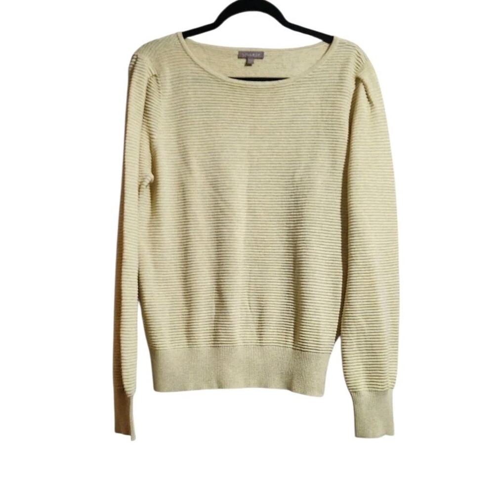 Lilla P Ribbed Lightweight Sweater Women's L Yellow Balloon Long Sleeve Pullover